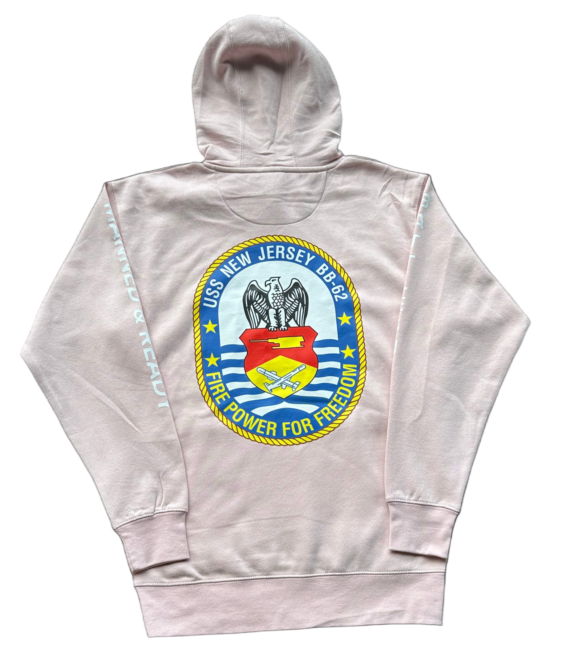 USS New Jersey BB-62 - Manned & Ready Hoodie (Team Pink) - 0