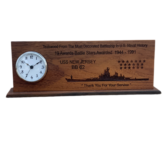 USS New Jersey (BB-62) Handcrafted Teak Clock