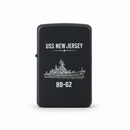 Black lighter with USS New Jersey and BB-62 text and ship illustration