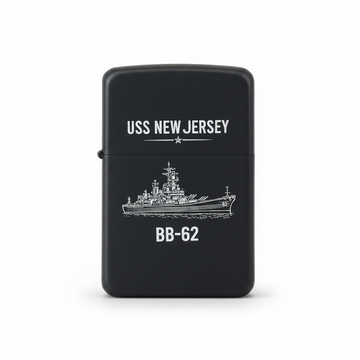 Black lighter with USS New Jersey and BB-62 text and ship illustration