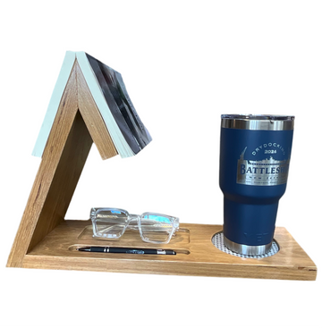 Battleship Teak Desk Organizer & Tumbler Stand - 0