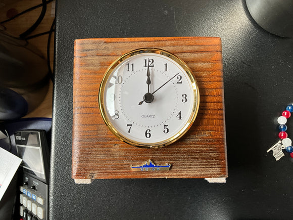 Handcrafted Battleship New Jersey Teak Desk Clock – Made from Original BB-62 Deck Teak