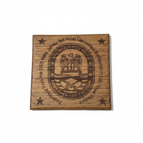 USS New Jersey BB-62 Teakwood Laser-Engraved Keepsake Box & Coaster Set