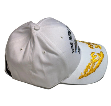 USS New Jersey BB-62 Admiral Baseball Hat w/ Ship ( White & Blue) - 0