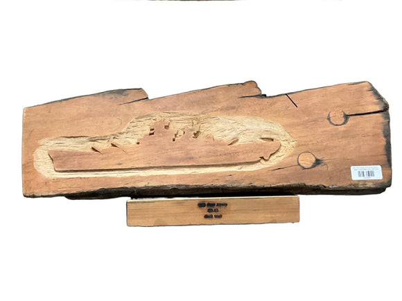 WW II Teak Sculpture ( 2.4ft ) Carved Battleship Silhouette