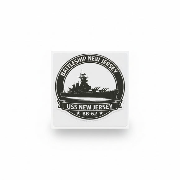 USS New Jersey BB-62 Battleship Vintage Monochrome Emblem Sticker Clear Skies