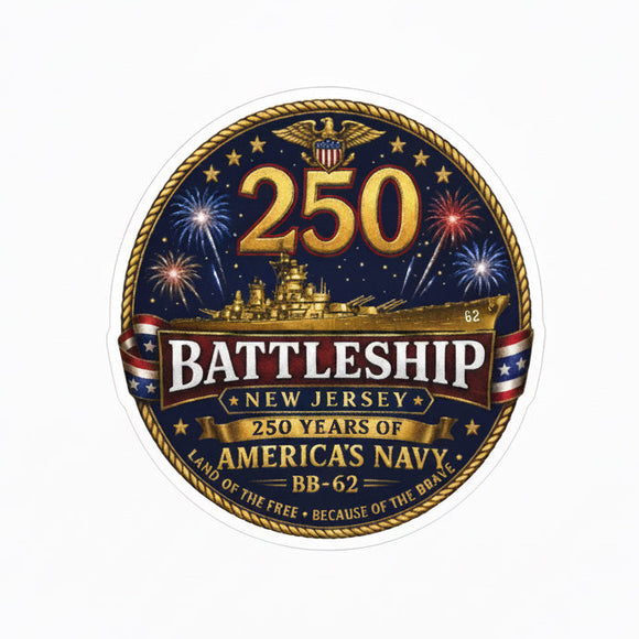 Battleship New Jersey 250 Years of America’s Navy Circle Sticker