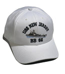 USS New Jersey BB62 Logo Hat with ship (White & Blue)-1