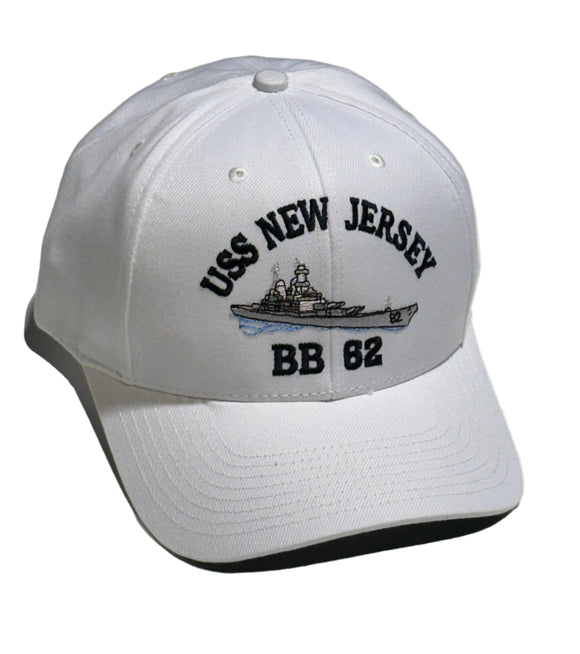 USS New Jersey BB62 Logo Hat with ship (White & Blue)