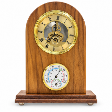 Handcrafted Battleship New Jersey Teak Desk Clock w/ Temp Guage – Made from Original BB-62 Deck Teak
