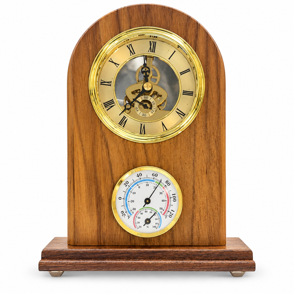 Handcrafted Battleship New Jersey Teak Desk Clock w/ Temp Guage – Made from Original BB-62 Deck Teak