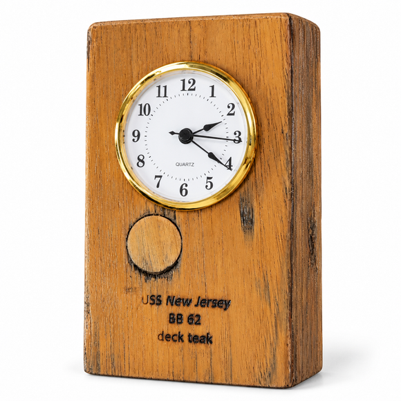 USS New Jersey BB-62 Vertical Deck Teak Clock
