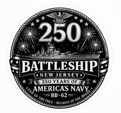 Battleship New Jersey 250 Years of America’s Navy Monochrome Sticker – 3 Inch