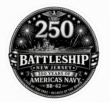 Battleship New Jersey 250 Years of America’s Navy Monochrome Sticker – 3 Inch