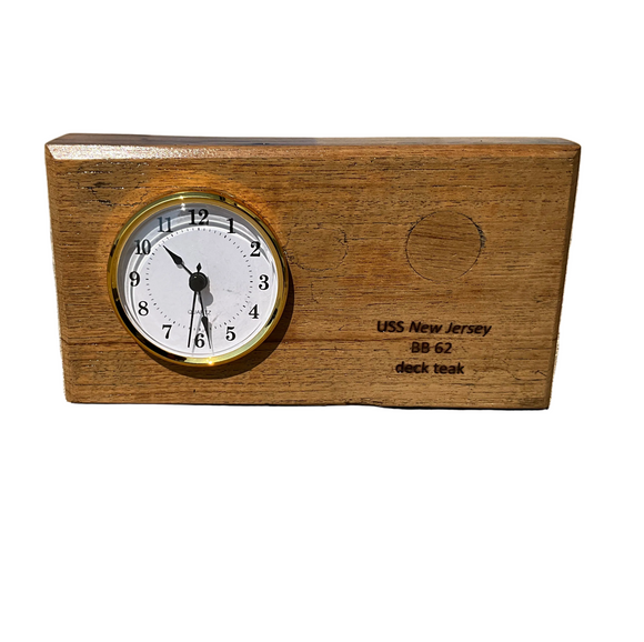 Handcrafted Battleship New Jersey Teak Desk Clock – Made from Original BB-62 Deck Teak