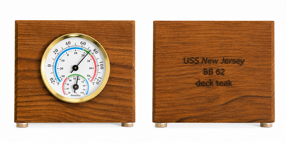 USS Battleship New Jersey BB-62 Teak 4x4 Thermometer & Humidity Gauge Display