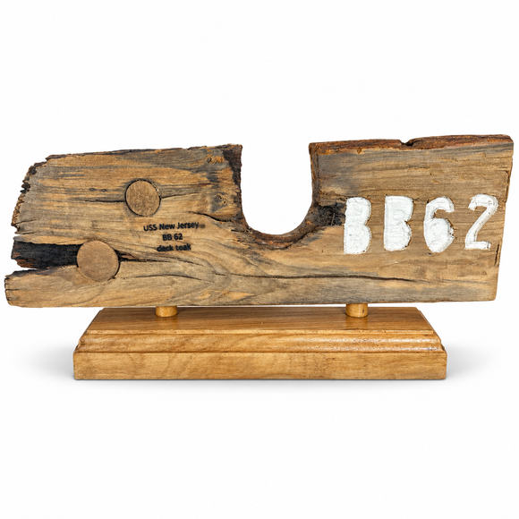 USS New Jersey (BB-62) Authentic Teak Deck Plaque (2 Plugs) – Handcrafted by Our Volunteer Crew