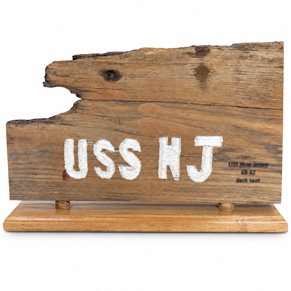 USS NJ Hand Carved Teak Display