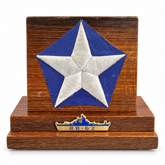 Square Battleship New Jersey BB-62 Modern Mini Teak Display With Star