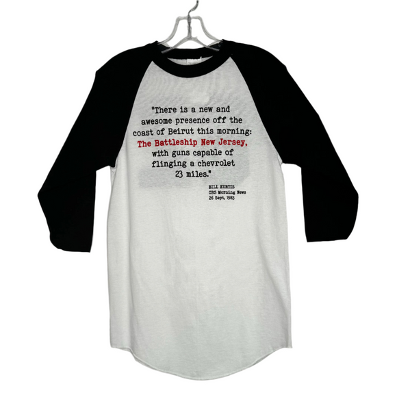 Battleship BB-62 Graphic 3/4-Sleeve Baseball T-Shirt - White / Black