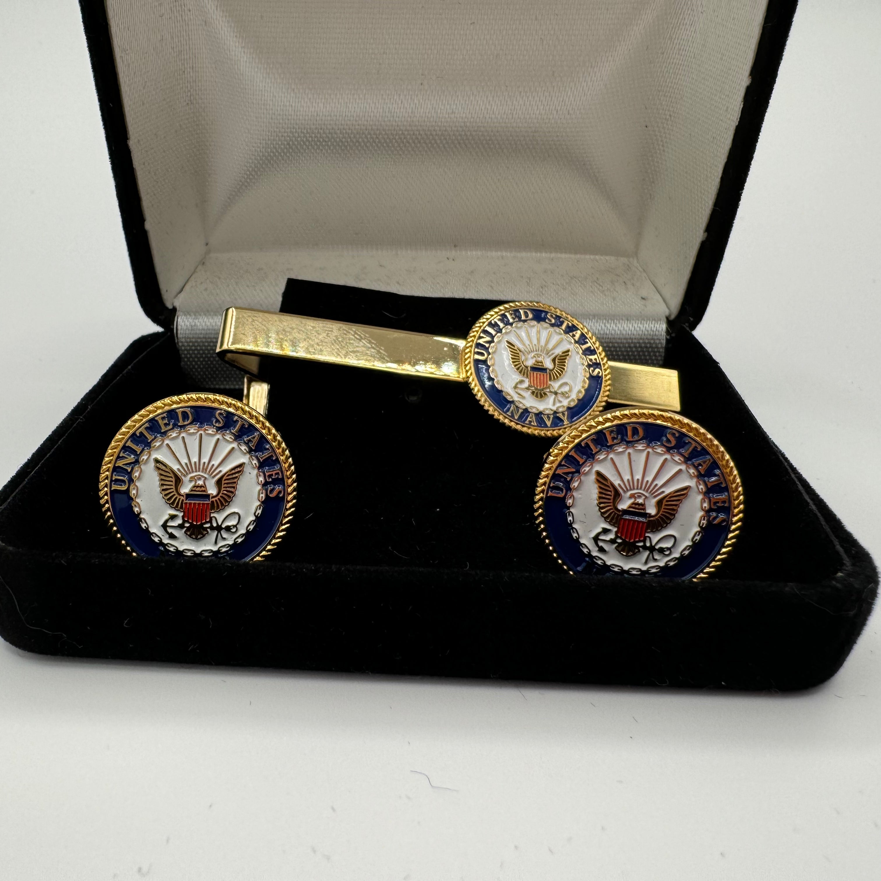 Navy Tie Bar and Cufflink Set