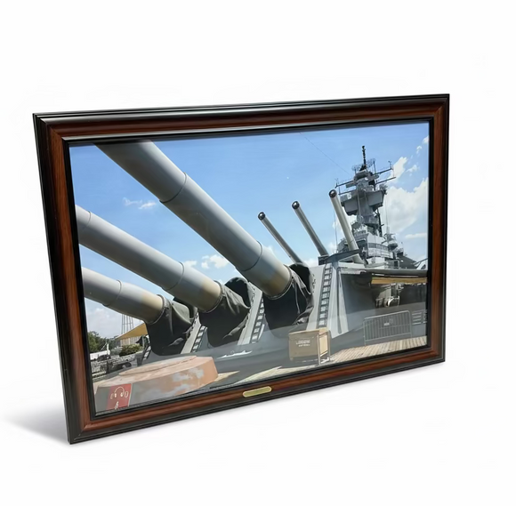 USS New Jersey (BB-62) Main Gun Turrets – Framed Photograph by Mike Soohey (24 x 36)