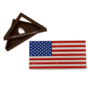 American flag decal and wooden plaque on a white background