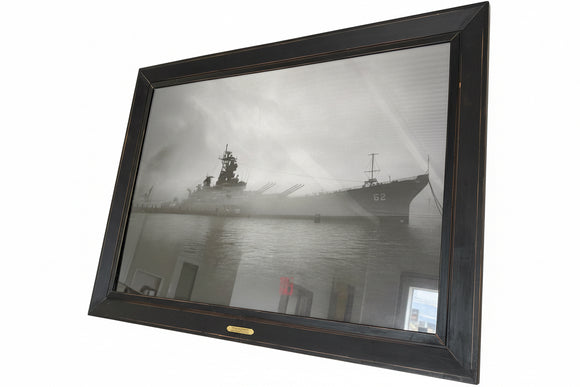 Iconic “Big J” at the Waterfront Black & White Portrait— USS New Jersey (BB-62) Framed 24×18 Photo by Mike Soohey