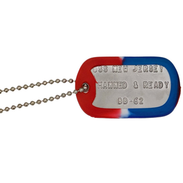 Dog tag with 'USS New Jersey' text on a white background