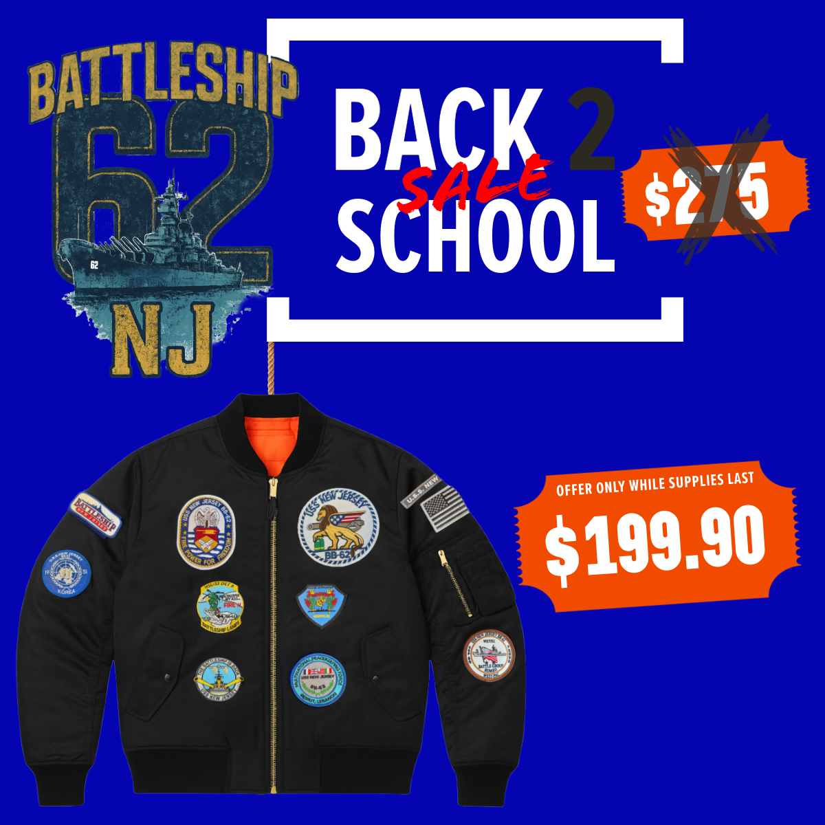 Battleship NJ Exclusive - Legacy Patches Capsule - BB62 MA-1 Bomber Jacket