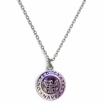 Stainless Steel military necklace with chain on a white background