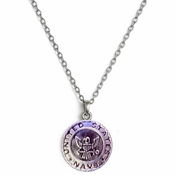 Stainless Steel military necklace with chain on a white background