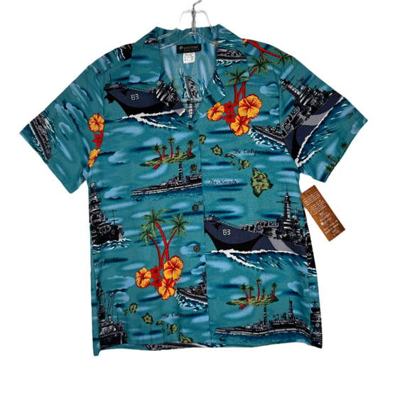 Women's ‚Battleship Hawaiian Blue Shirt