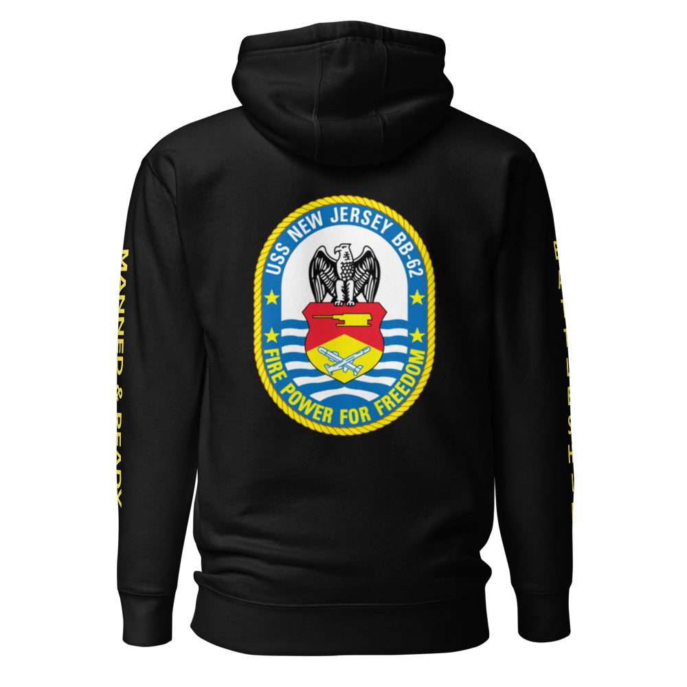 USS New Jersey BB-62 - Manned & Ready Hoodie (Black) - 0