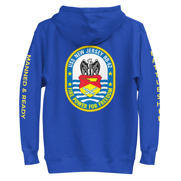 USS New Jersey BB-62 - Manned & Ready Hoodie (Team Royal)