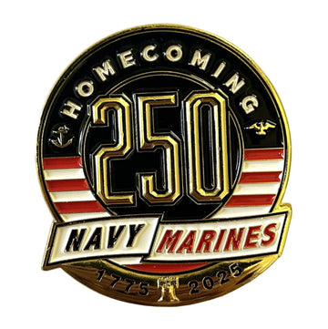 Navy Marines homecoming 250th anniversary badge on a white background