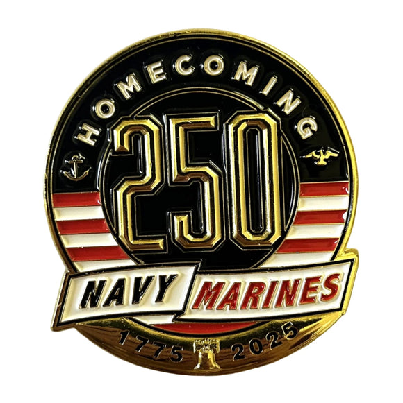 Navy Marines homecoming 250th anniversary badge on a white background