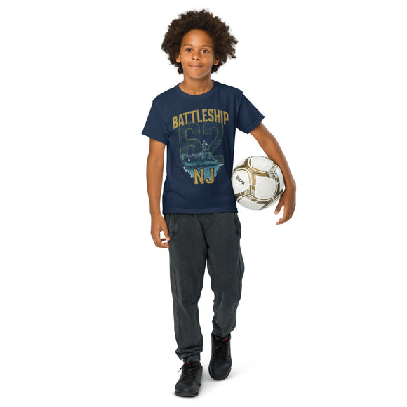 Kid's Unisex Battleship New Jersey Animated Art T-Shirt – Navy