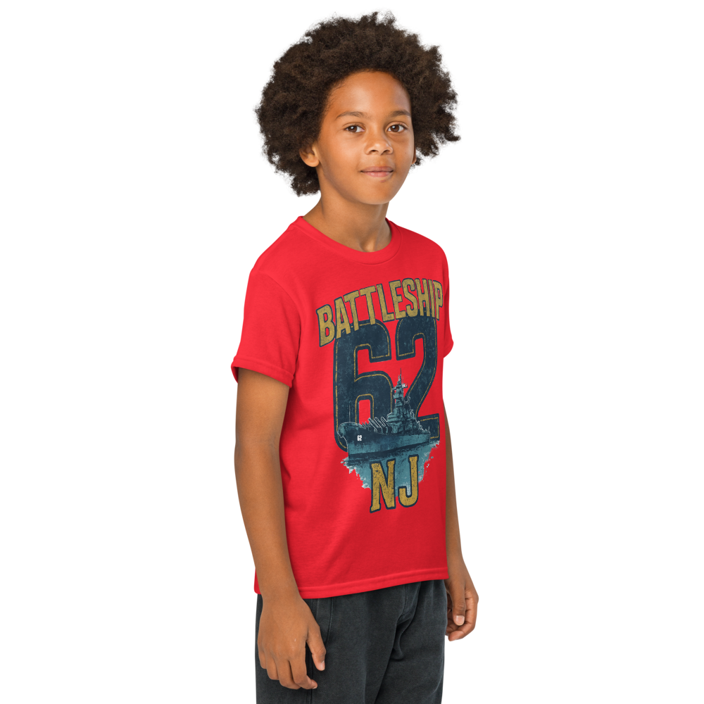Kid's Unisex Battleship New Jersey Animated Art T-Shirt – Red - 0